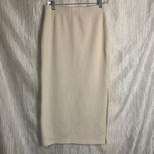 Free People Helen Ribbed Tube Elastic Waist Midi Skirt Women's Ivory Size Medium